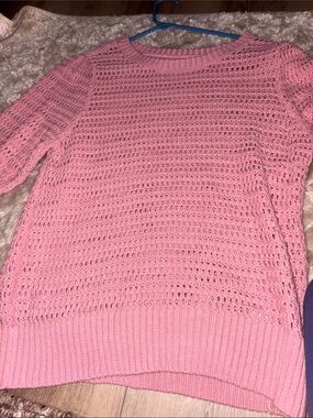 Sonoma Pink Open-Weave Crewneck Sweater